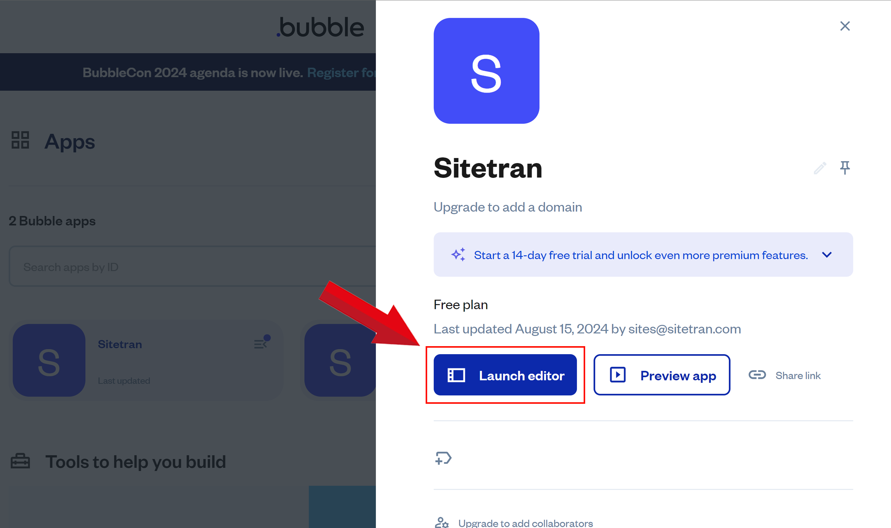 Launching the Bubble Editor for Sitetran Integration