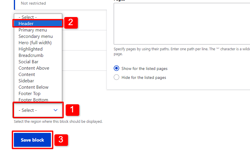 Drupal select placement of content block