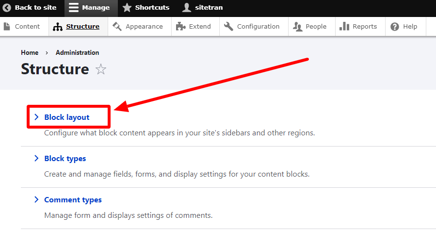 Screenshot of Drupal to Access Block Layout