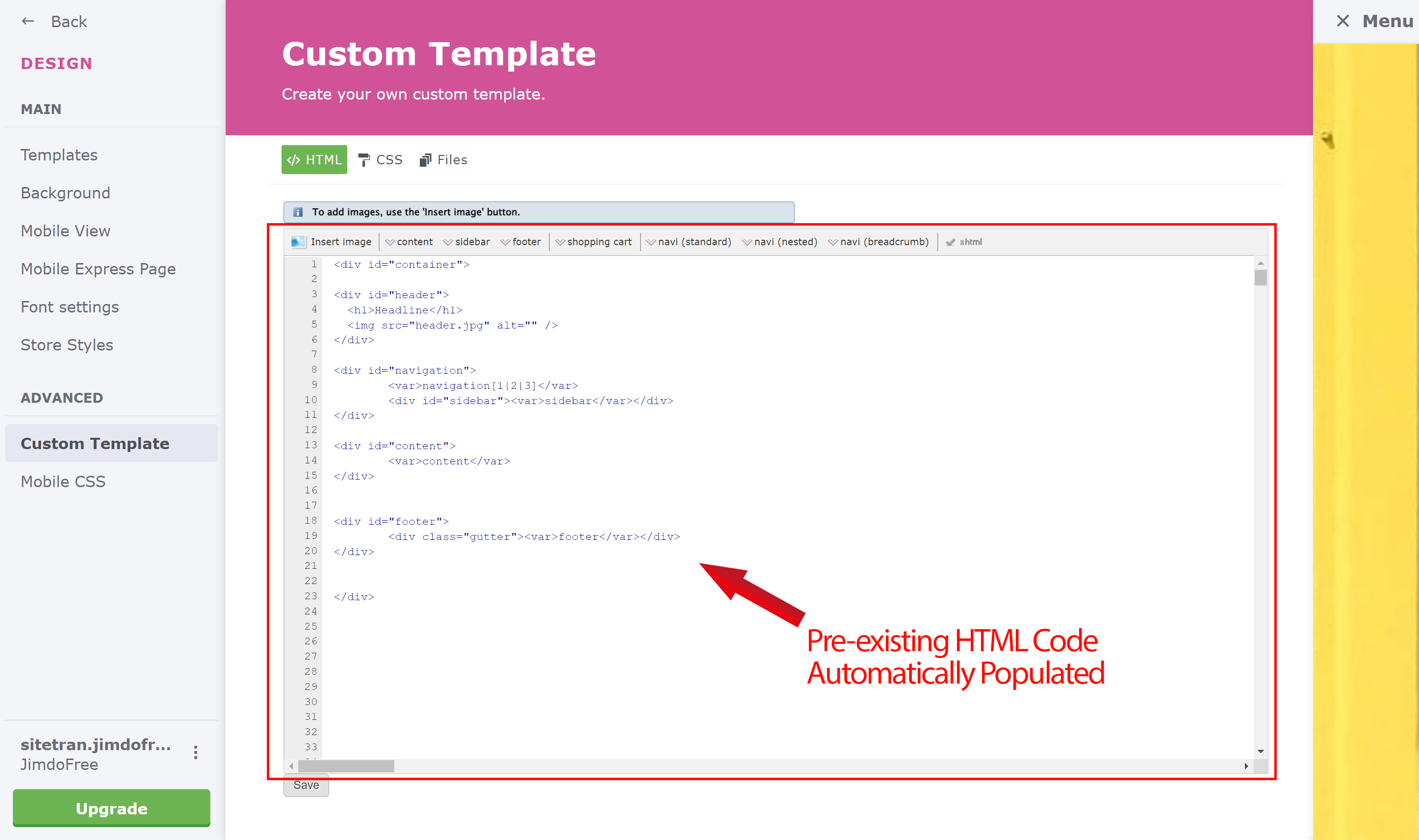 Pre-existing HTML Code Automatically Populated