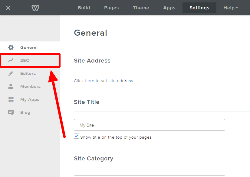 Squarespace site settings interface access seo settings