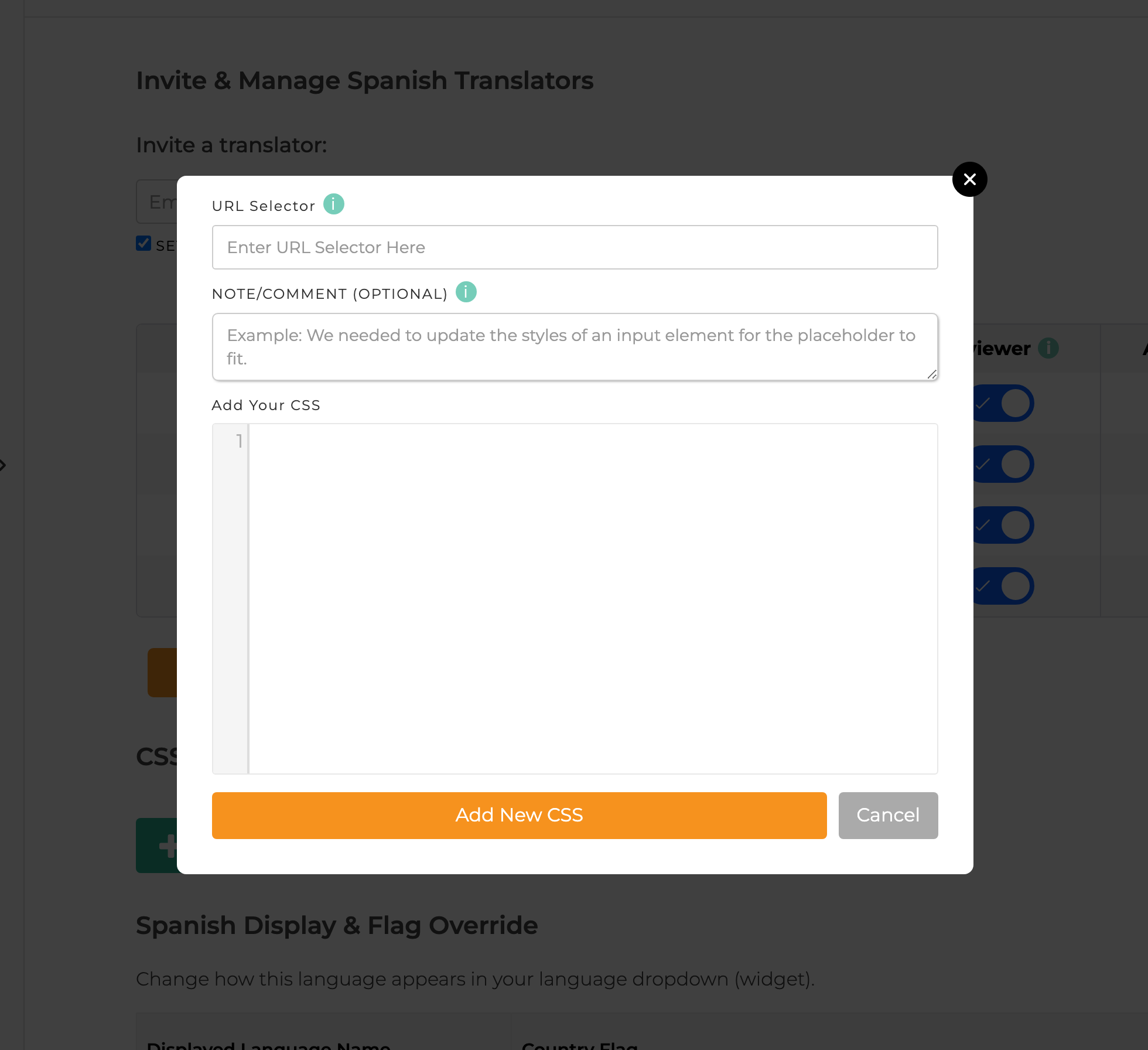 SiteTran custom CSS editor for translated pages.